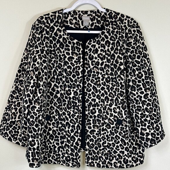 Chico's Open Front Blazer Leopard Print Women's Sz 3 / 16 Jacquard Jacket - Picture 11 of 11